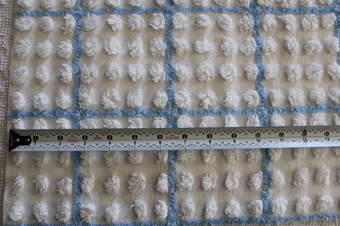 Puffy White Pops Vintage Chenille FABRIC, 12" x 18" inch Piece, 100% Cotton, 1950s era