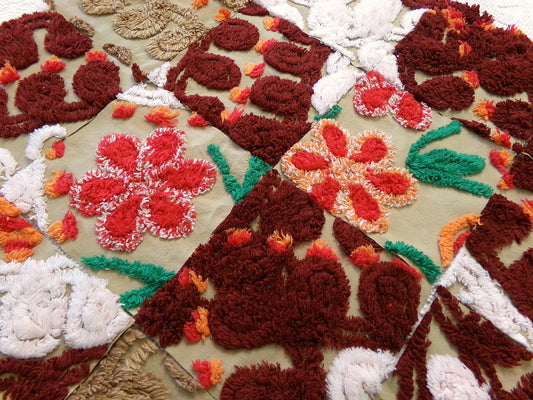 cinnamon spice vintage chenille fabric squares, set of 16 fall colors 6" blocks for arts & crafts, sewing