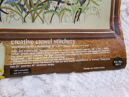 COUNTRY GARDEN Rare Crewel Stitchery Kit, Flower Power Meadow Scene Wall Hanging, Vintage 0511 Paragon Needlecraft Embroidery by Adele Veres