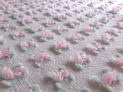 Tiny Tuft Pink Rosebud Vintage Chenille Fabric, 19" x 24" Inch Piece, 100% Lightweight Cotton, Lovely Mini Roses Pattern, Ideal in Quilts