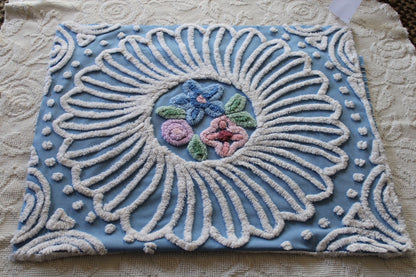 shabby chic vintage chenille fabric, exquisite daisy floral design, 37" x 23" piece, 100% cotton sewing material for wall hanging, quilts