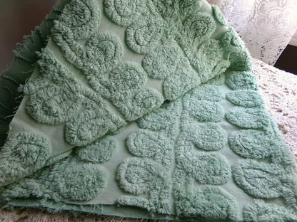 Fluffy Mint Ice Cream Swirl Vintage Chenille Fabric, Plush 20" x 26" inch piece in looping curlicues pattern