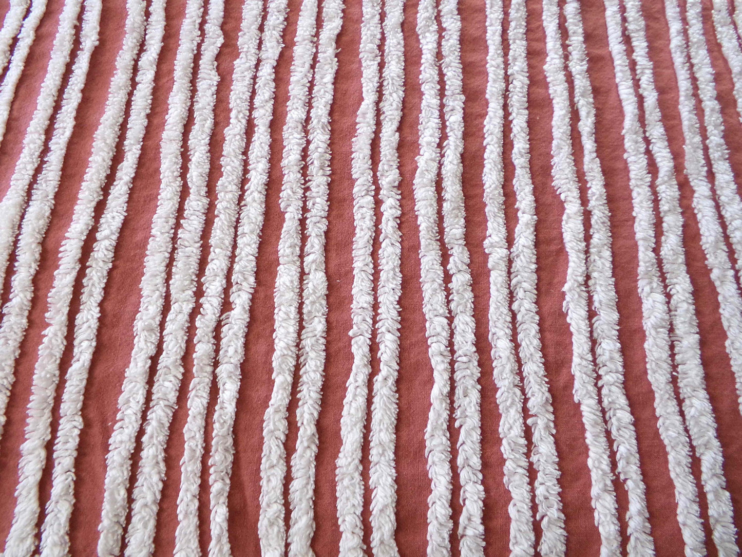 Terracotta & White Striped Vintage Chenille Fabric, Double Stripe Design, 15" x 28" inch piece of Boho Sewing Material for Quilts, Crafts