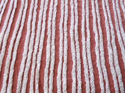 Terracotta & White Striped Vintage Chenille Fabric, Double Stripe Design, 15" x 28" inch piece of Boho Sewing Material for Quilts, Crafts