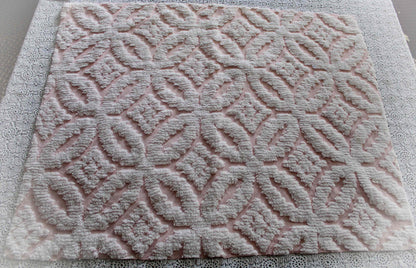 sculpted petals vintage chenille fabric, white tufting on cool pink, 20" x 25" inch piece, 100% cotton