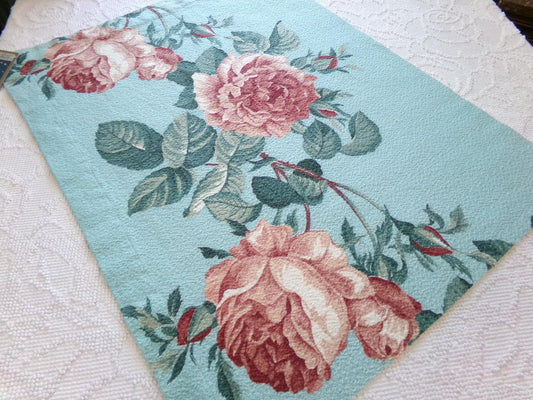 most beautiful vintage barkcloth fabric in realistic rose bloom print, 18" x 25" inch piece from a deconstructed curtain panel