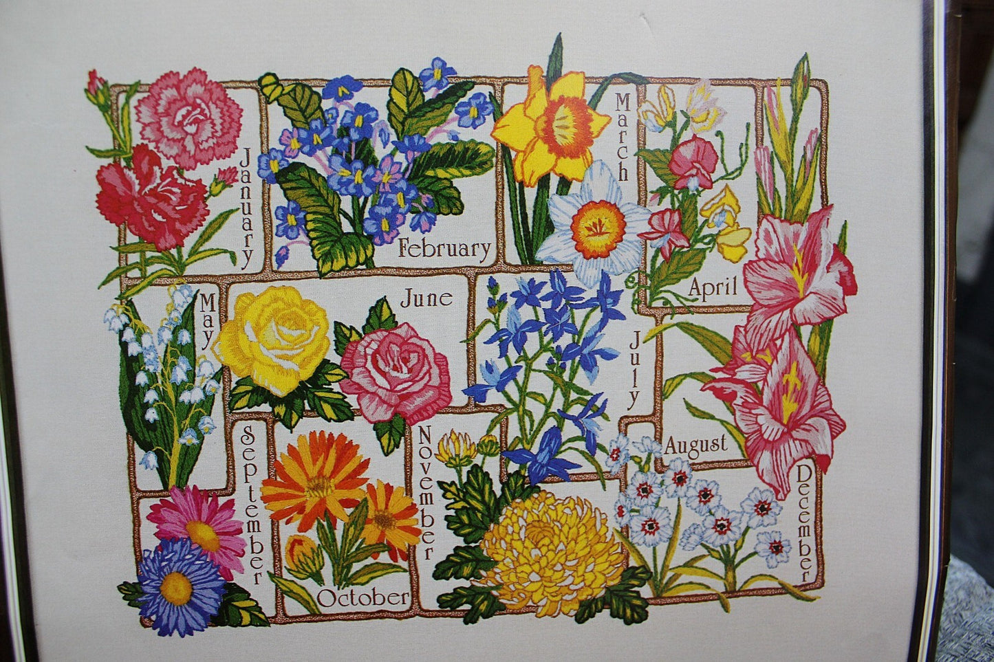 FLOWERS of the MONTH Vtg Crewel Embroidery Kit Floral Paragon Stitchery 0704