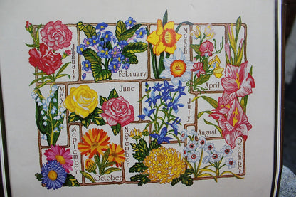 FLOWERS of the MONTH Vtg Crewel Embroidery Kit Floral Paragon Stitchery 0704