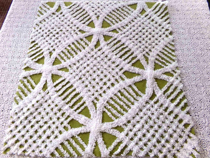 Boho Olive Army Green Vintage Chenille Fabric, 22" x 20" inch Piece, Retro 1970s Hippie Vibes