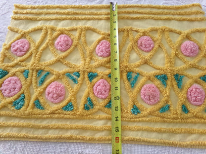 fairytale rose vintage chenille material, lovely quilt fabric, or for pillows, wall hangings, 15" x 23" piece, golden yellow & pink roses