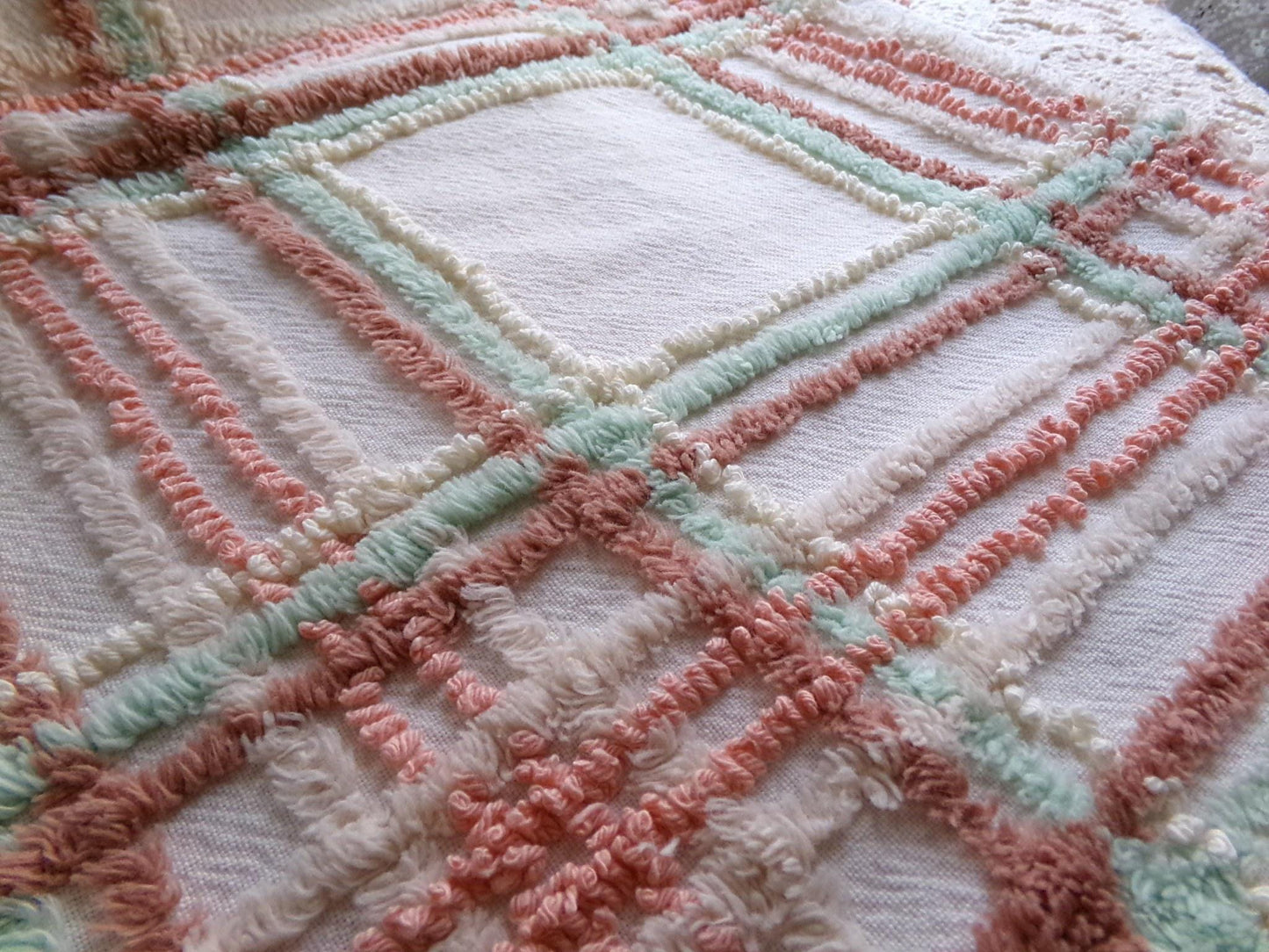 spring plaid vintage chenille fabric, cottage style sewing material for quilts, pillows & crafts, 17" x 27" inch piece