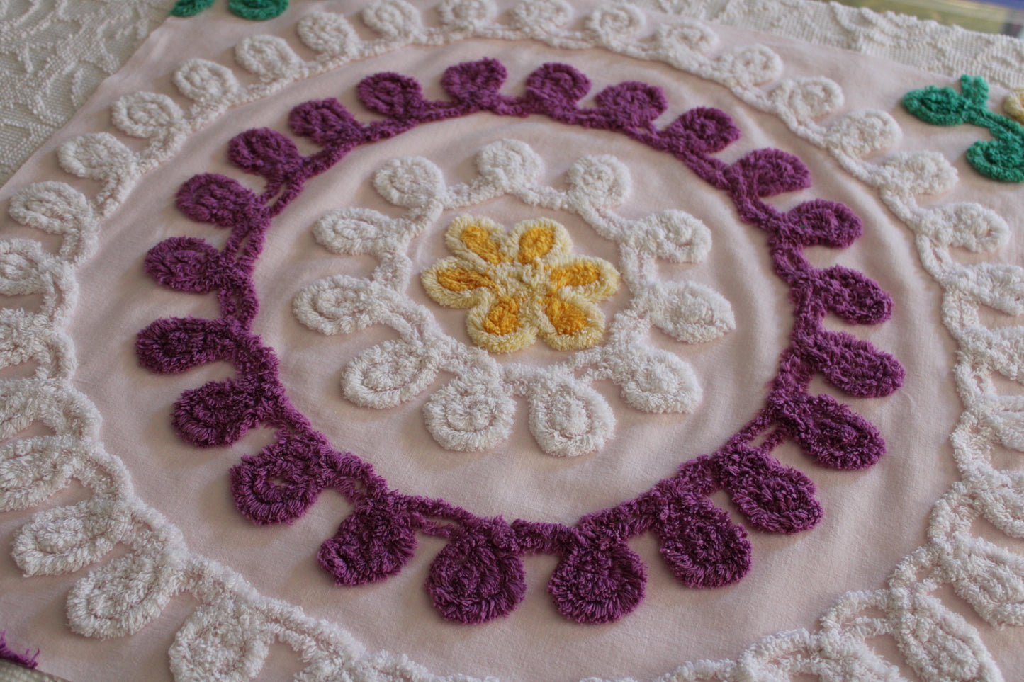 Cherished Soft Pink Birthday Cake Vintage Chenille Quilt FABRIC, 24" x 25" Piece, Thin Lightweight Cotton
