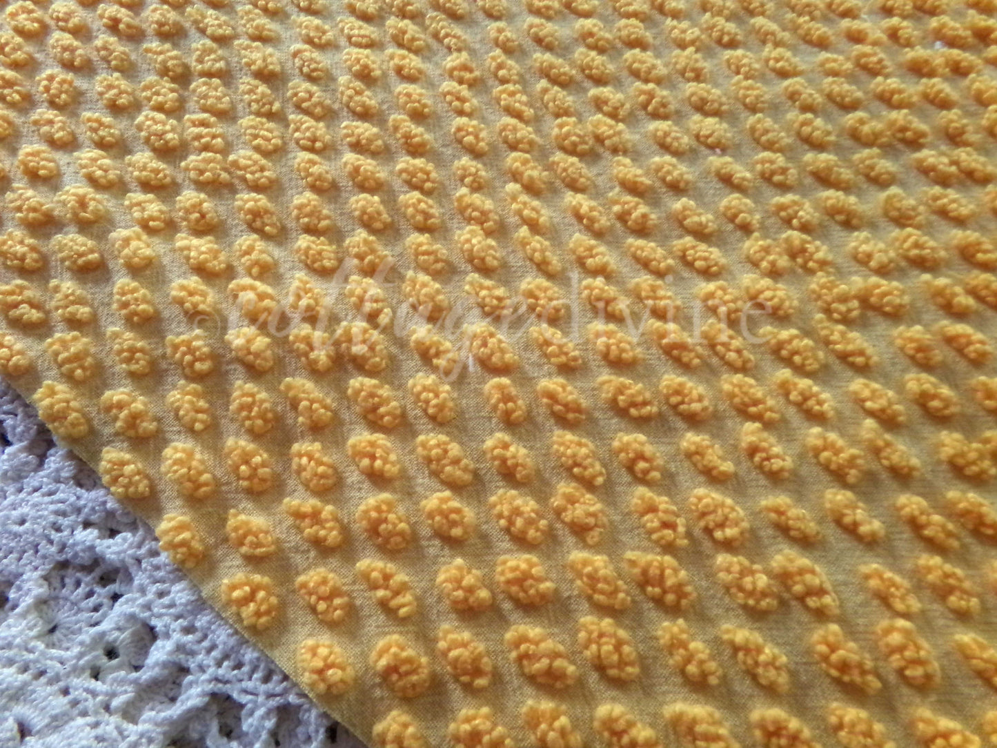 Nubby Oblong Citrus Orange Pops Vintage Chenille Fabric, 12" x 20" inch Piece, Retro 1960s, Ultra Lightweight