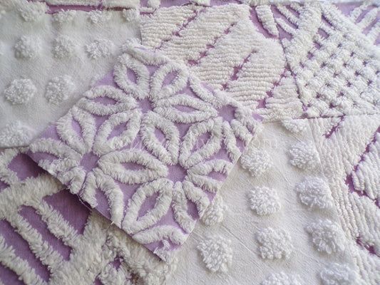 Cloud 9 Chenille Quilt Squares Set from Vintage Bedspread Fabric, 16 Blocks, 6" x 6" inch