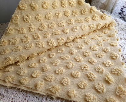 puffy gold pops vintage chenille fabric, boho style sewing material for handmade chenille quilts & crafts, 20" x 24" piece