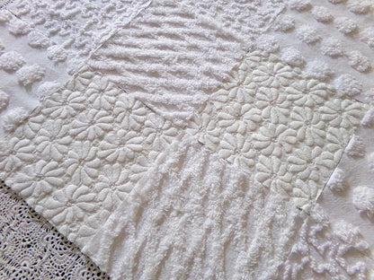 White Fabric Squares Cut from Vintage Woven & Chenille Bedspreads, *Daisies in Snow* Shades of White, 16 Quilt Blocks, 6" x 6" inch each