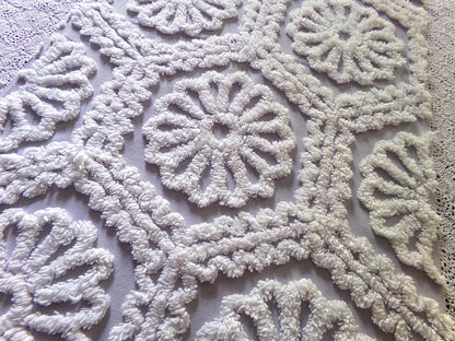 lavender mist cottage chic chenille fabric, plush white daisies, 17" x 26" piece of vintage sewing material for quilting, fiber arts