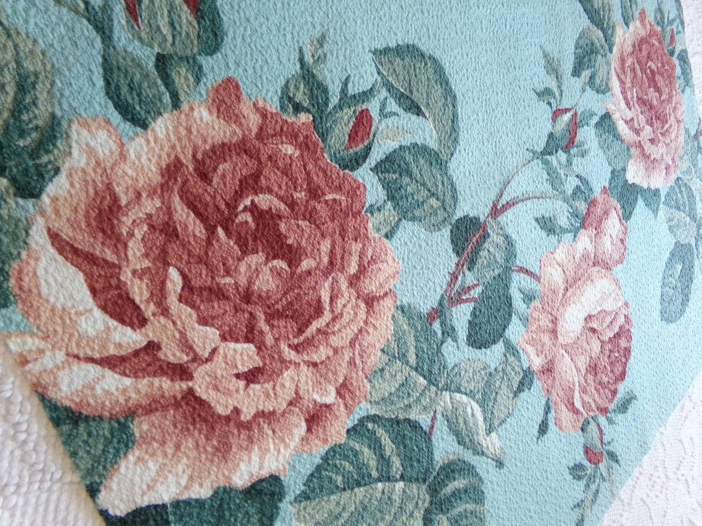 stunning vintage barkcloth fabric in life like rose bloom print, 18" x 26" inch piece from a deconstructed curtain panel
