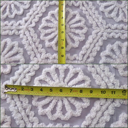 lavender mist cottage chic chenille fabric, plush white daisies, 17" x 26" piece of vintage sewing material for quilting, fiber arts