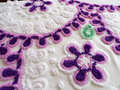 Lilac Blooms Vintage Chenille Fabric Piece, 27" x 29" inches, Lovely in Pillows & Quilts