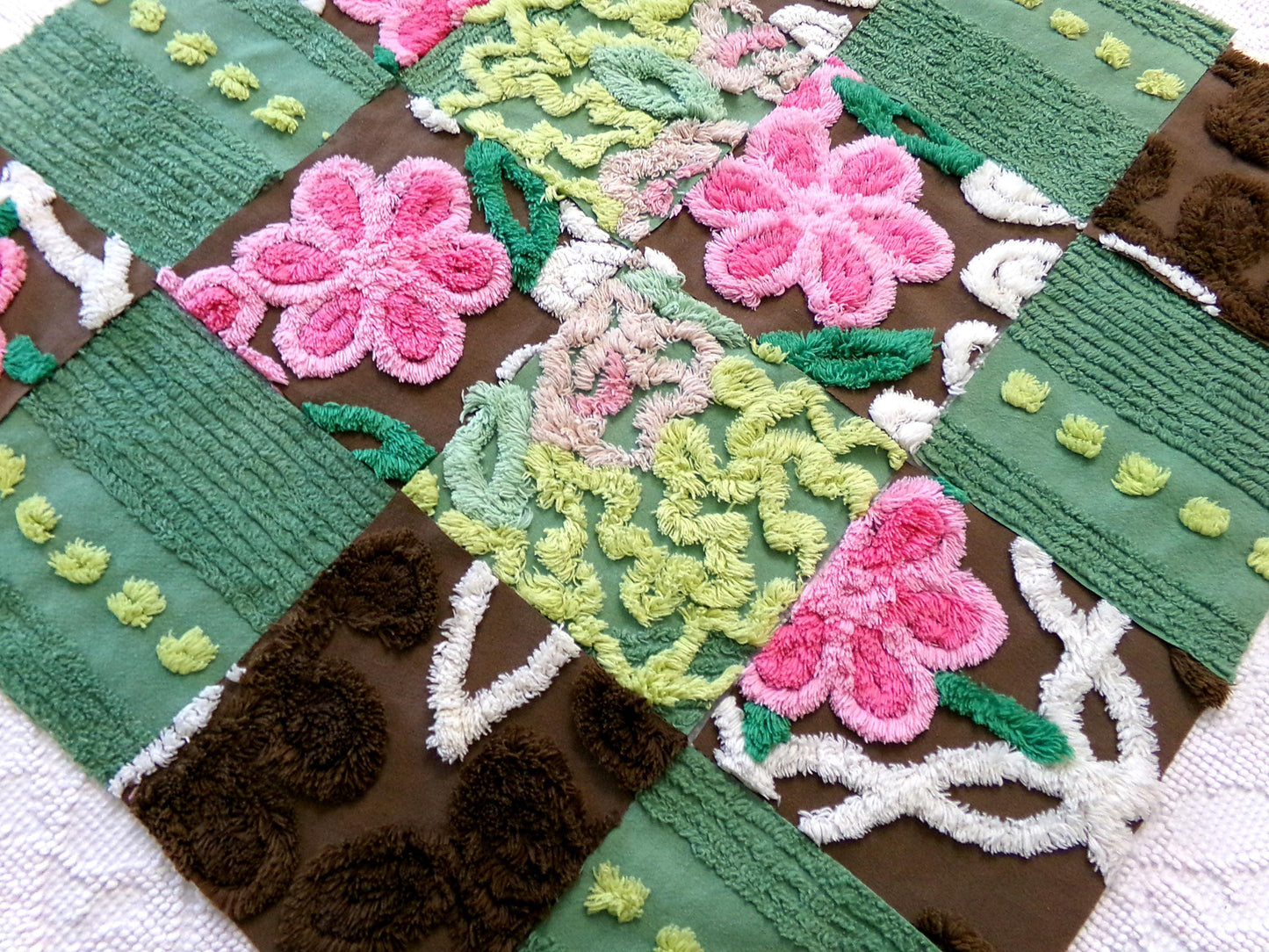 vintage chenille fabric squares, set of 16 magical boho 6" blocks for arts & crafts, sewing