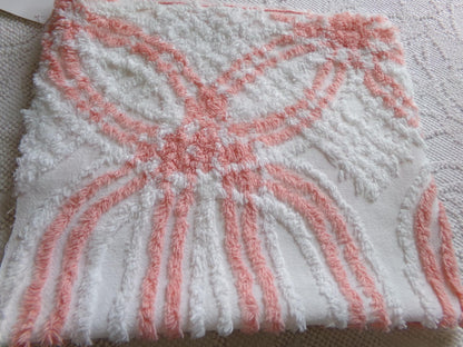 vintage chenille fabric in peachy white geometric design, 22" x 24" piece of lightweight cotton sewing & quilt material