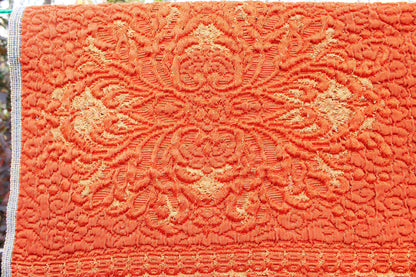 Orange & Gold Vintage Tapestry Fabric, Shimmer Woven Heavyweight Damask Material, 20" x 25" inch piece with Luxurious Fringe