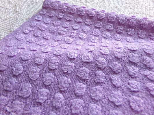 hyacinth pops vintage chenille fabric, lightweight purple popcorns, 18" x 25" cut piece of sewing craft quilt material
