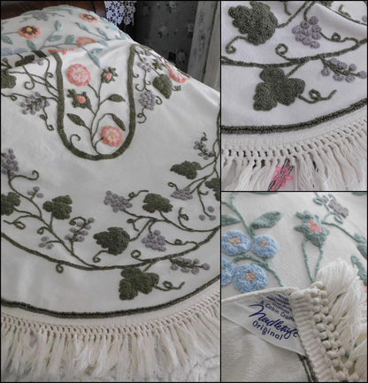 Natural Wildflower Medley Vintage Twin Sized Chenille Bedspread with Accent Fringe, Cabin Crafts Design