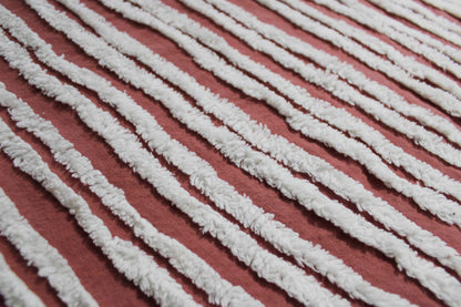 Terracotta & White Striped Vintage Chenille Fabric, Double Stripe Design, 15" x 28" inch piece of Boho Sewing Material for Quilts, Crafts