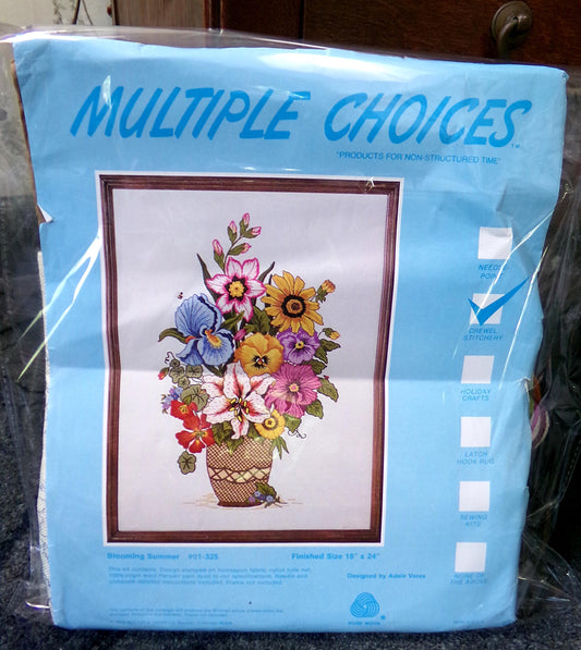 BLOOMING SUMMER Crewel Embroidery Kit, Rare Vintage Multiple Choices Floral Stitchery 01-325, Adele Veres design
