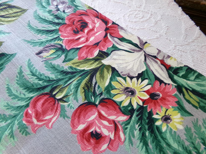Silver Grey Botanical Vintage Barkcloth Fabric, Tropical Exotic Floral Print, 22" x 24" inches, Ideal Fabric Piece for Pillows