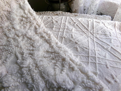 Snowflake Spokes Chenille Fabric Material, 19" x 20" inch Vintage Piece Loaded With Intricate Tufting