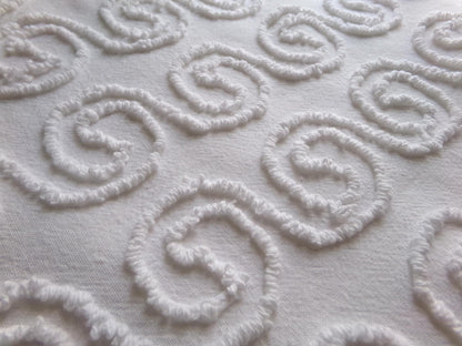 spiral curls white vintage chenille fabric, ultra lightweight cotton sewing material with great texture & presentation, 20" x 24" inch piece