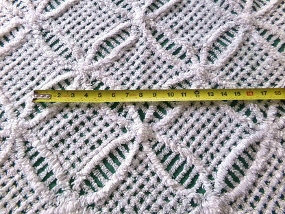 Rich Green Vintage Chenille Fabric, 20" x 24" inch Piece, Plush White Wedding Ring Geometric Design
