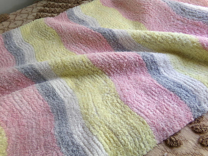 soft cozy striped chenille fabric, vintage 20" x 24" piece of lightweight sewing material in pink, yellow, white & grey ripple stripes