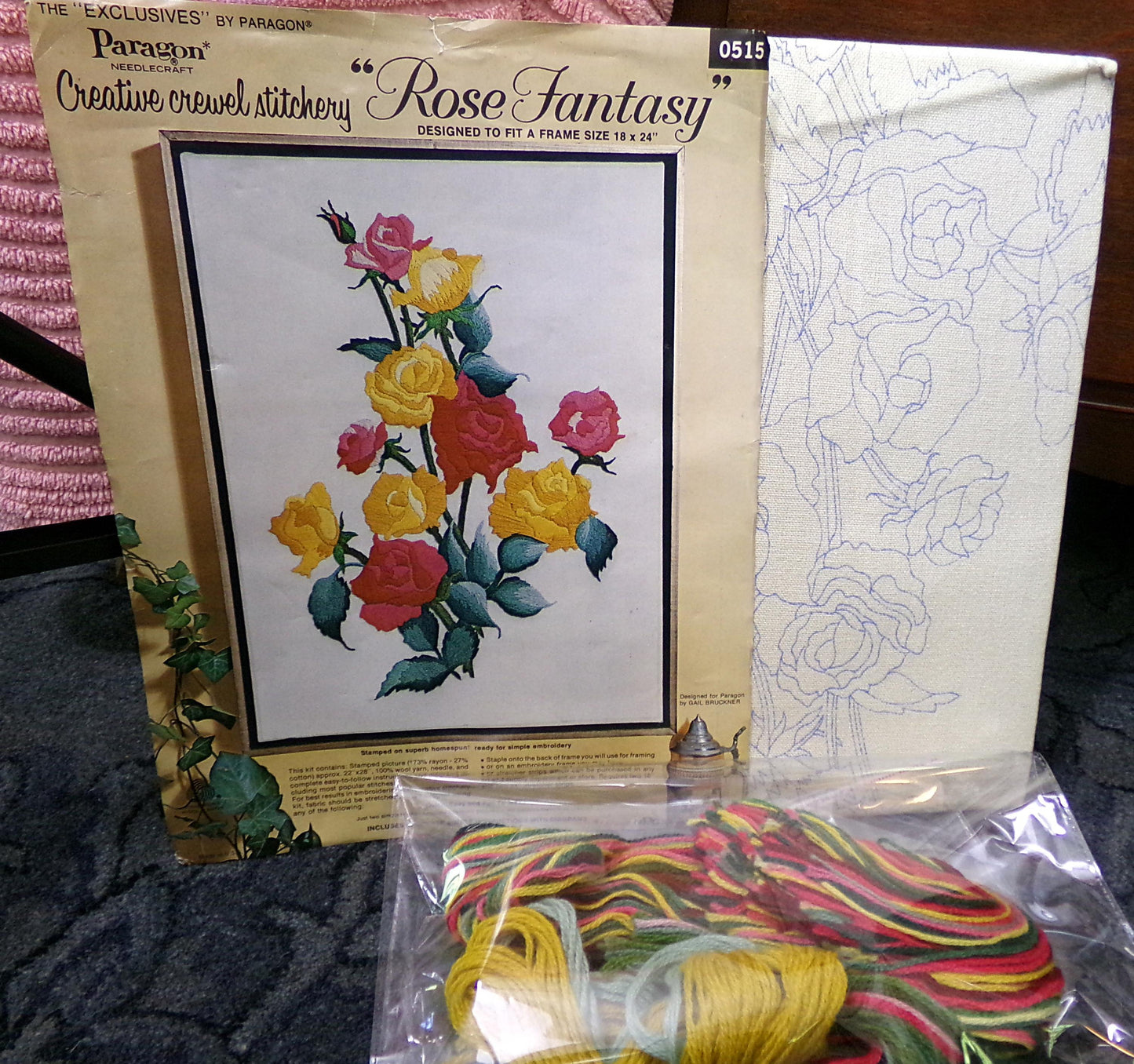 ROSE FANTASY Vintage Paragon Crewel Embroidery Kit #0515, Elegant Garden Roses Stitchery, Gail Bruckner Design