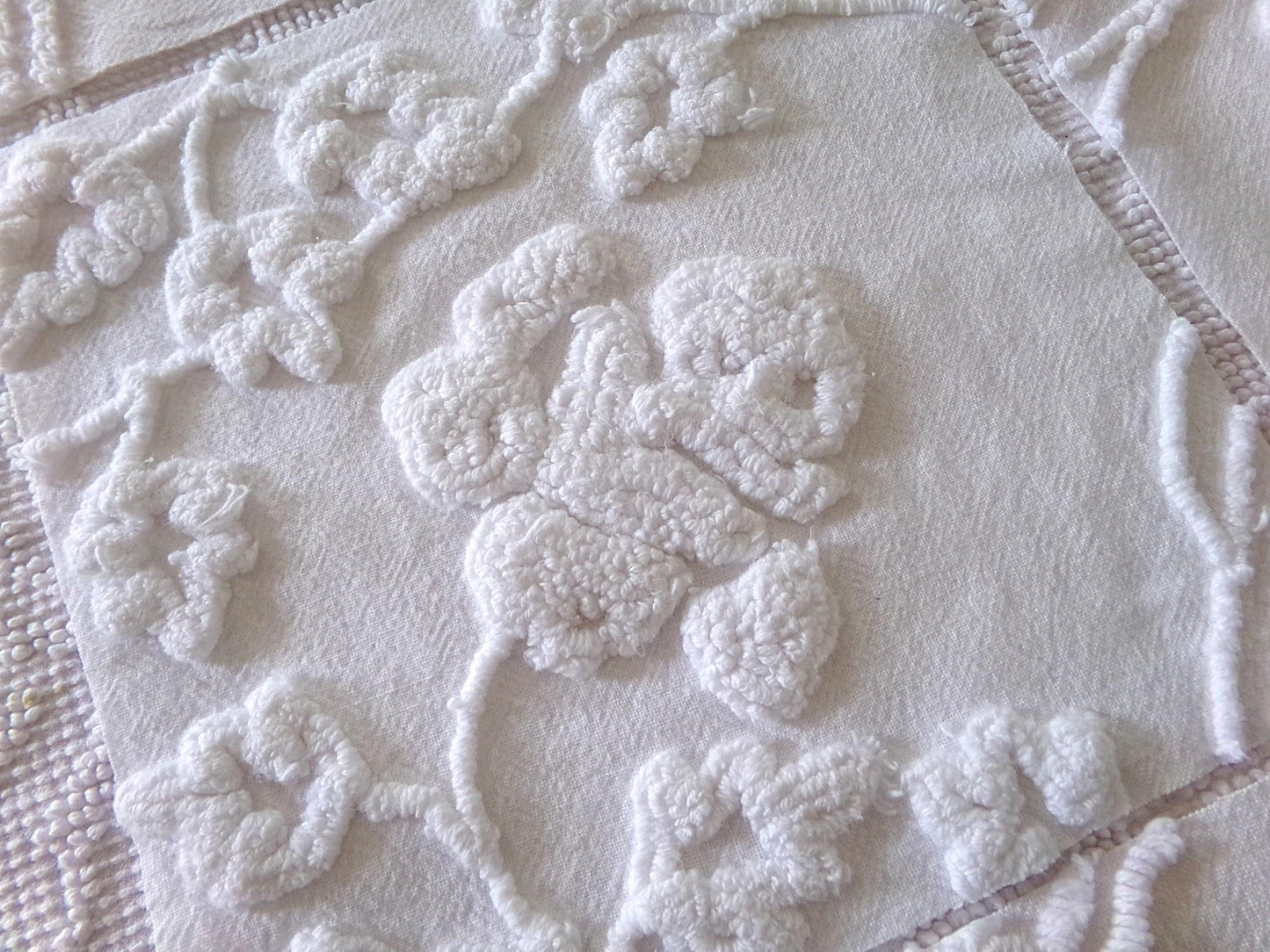 vintage ivy rose chenille fabric squares, 9.5" each, set of 6 white quilt blocks, elegant floral & geometric prints for sewing, crafts