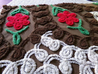 Yummy Chocolate Cherry Cake Vintage Chenille Fabric, Plush 25" x 26" Inch Piece, Great for Boho Pillows, Quilts, Fiber Arts