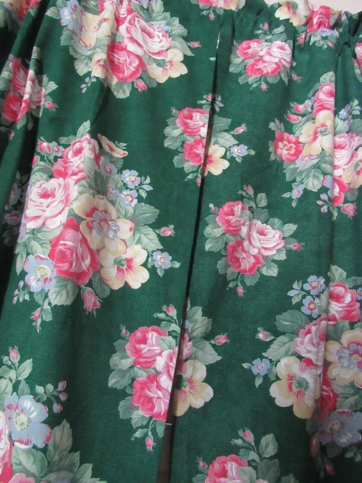 Ralph Lauren Hayley Floral Drapes Window Curtains, Pair of Vintage Green Panels