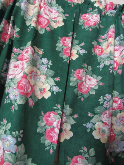 Ralph Lauren Hayley Floral Drapes Window Curtains, Pair of Vintage Green Panels