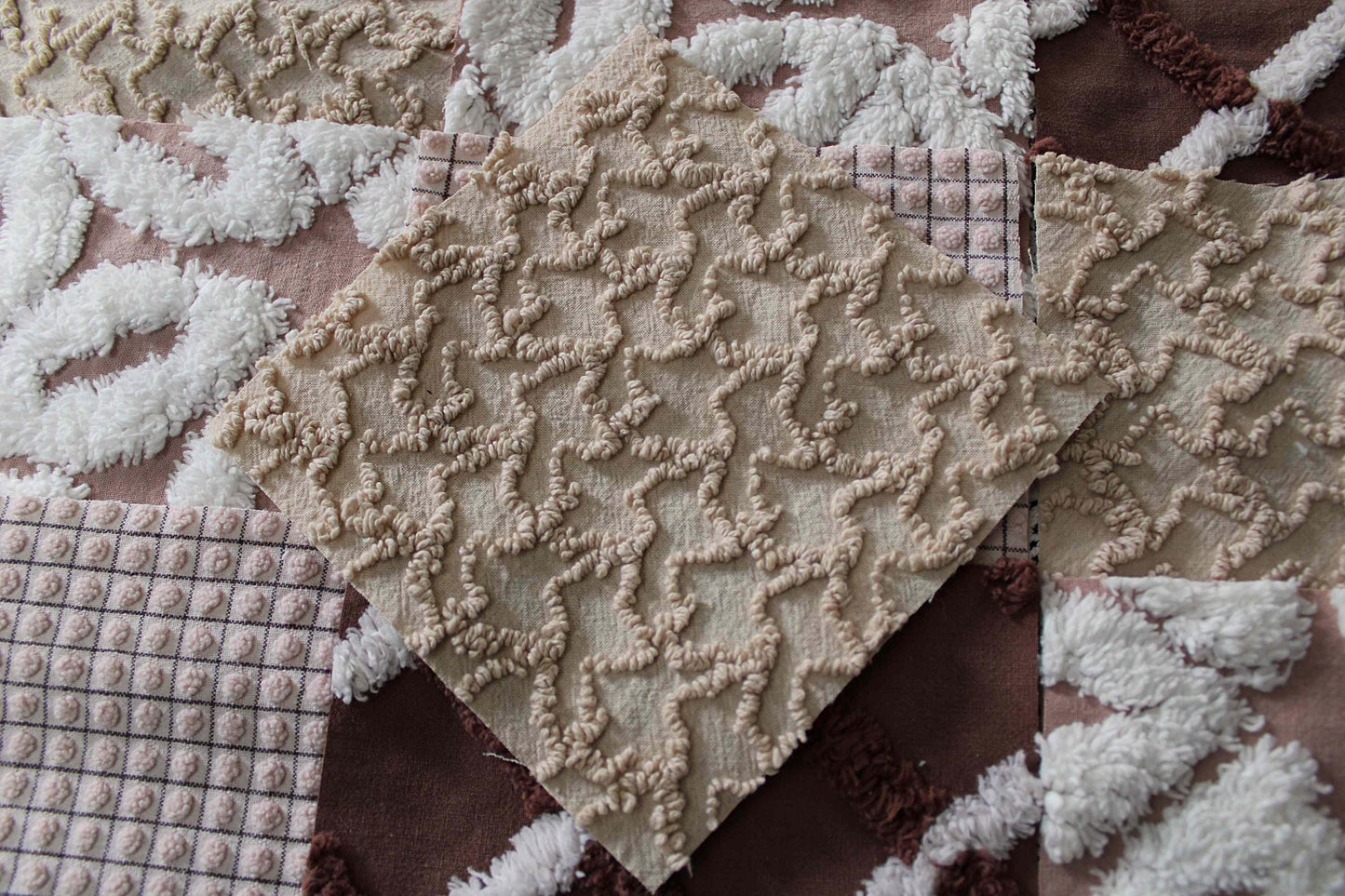 boho browns chenille fabric squares, 16 vintage quilt blocks, 6" x 6" inches ea, great for hippie inspired craft projects