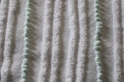 Mint Green Pearl Pops Vintage Chenille Quilt Fabric, White Skinny Stripes, 17" x 23" inch Piece, 100% Cotton