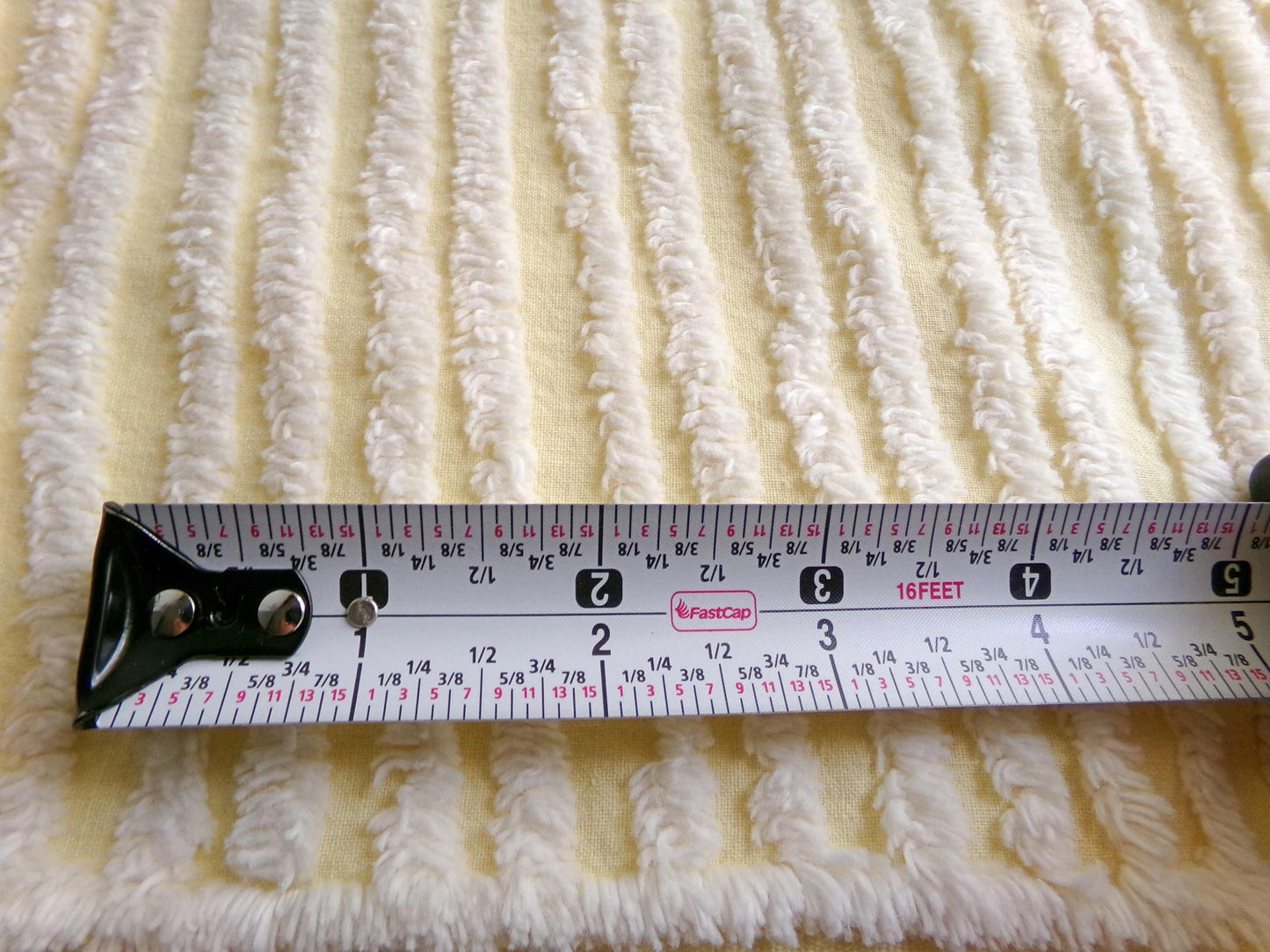Sunny Yellow Striped Vintage Chenille Quilt Fabric, 18" x 30" inch Piece, White Stripes, 100% Cotton
