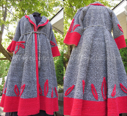 Salt & Pepper Siren Vintage Chenille Robe, Red Hot Statement Bathrobe with Kimono Sleeves, XS, Rare Petite Size
