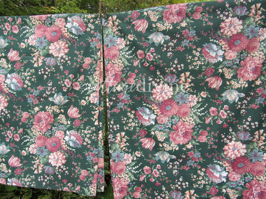 Croscill Granada Vintage Pair Drapes & Curtain Valance, Lovely Victorian Style Lined Drapery Panels in Victorian Florals on Dark Green