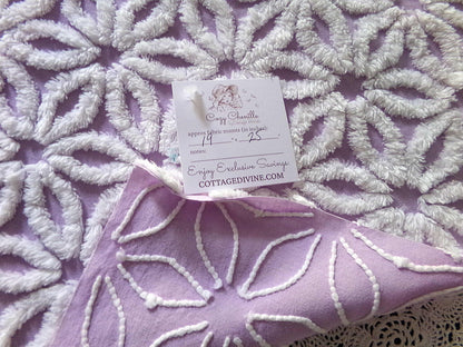 Spring Lavender Vintage Chenille Fabric in Lilac Purple & Fluffy White Daisy, 19" x 25" inch Piece, Lovely in Quilts
