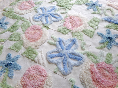 vintage chenille fabric squares, "garden club winner" set of 16 beautiful floral 6" quilt blocks for quilting, crafts, sewing