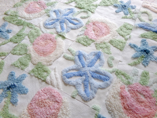 vintage chenille fabric squares, "garden club winner" set of 16 beautiful floral 6" quilt blocks for quilting, crafts, sewing