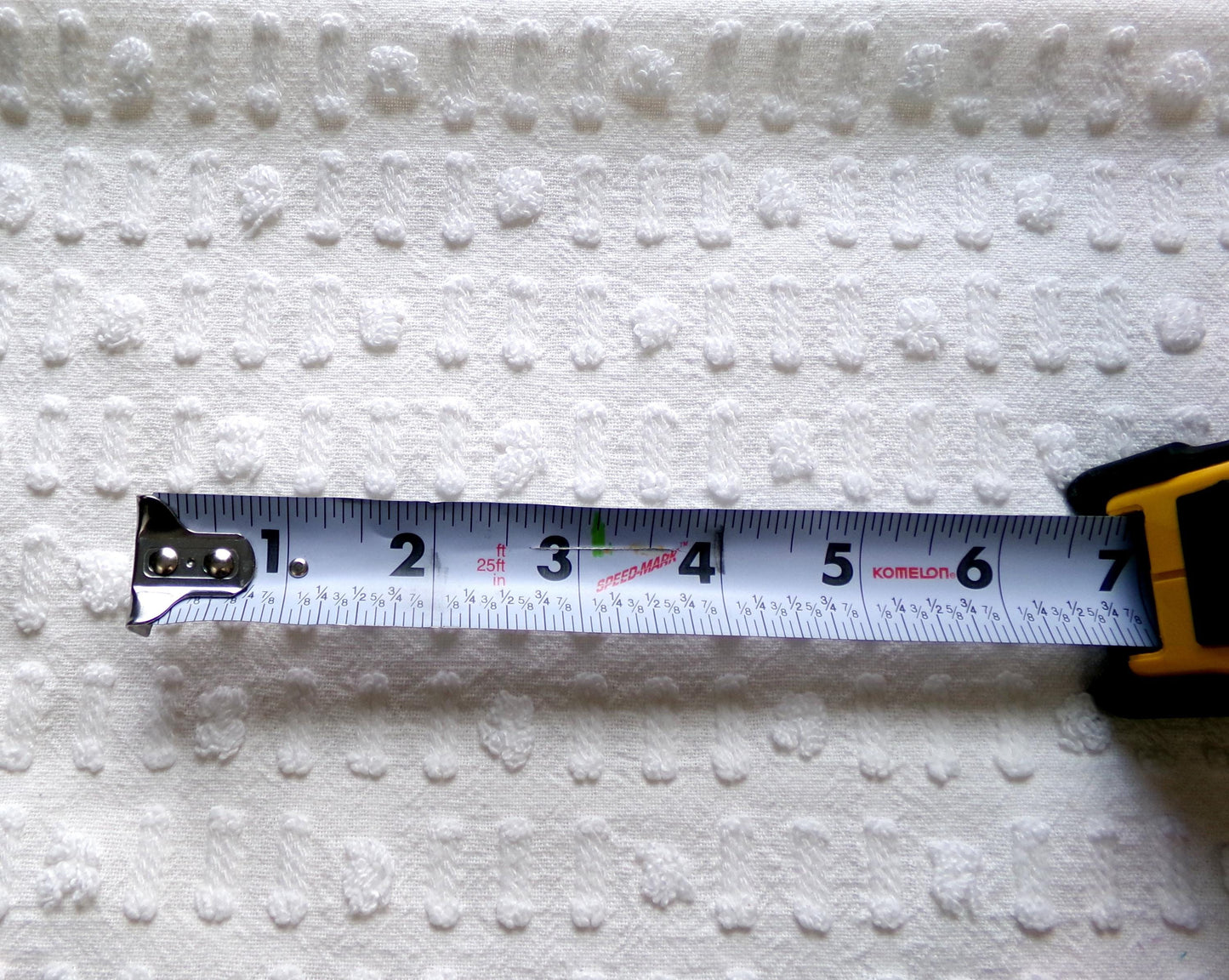 vintage white chenille fabric: dainty dot dash design, 18" x 24" piece